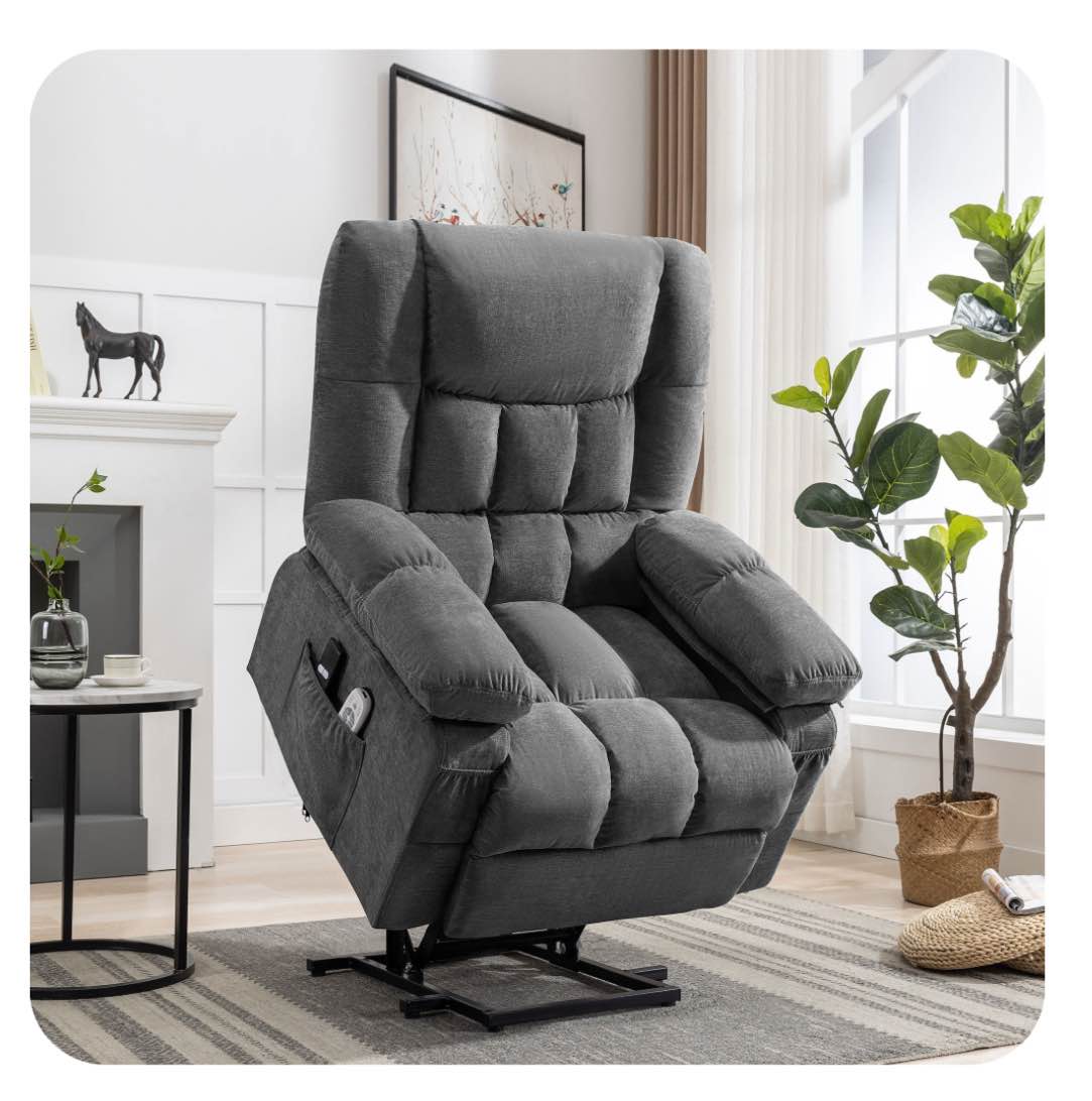 JONPONY Power Lift Recliner Chair Recliners for Elderly with Heat and Massage Recliner Chair for Living Room with Infinite Position and Side Pocket,USB Charge Port,Grey