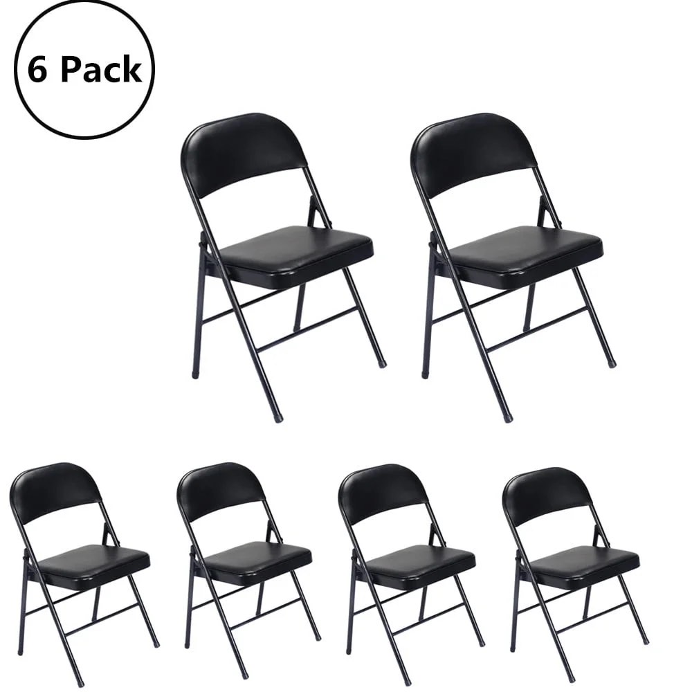 UBesGoo 6 Pack Folding Chairs Cushioned Padded Seat Wedding Foldable Chairs with Metal Frame Home Office Party Use Black