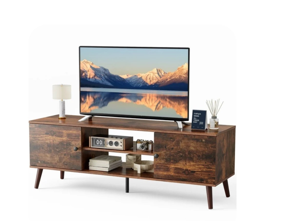 edx Modern TV Stand for 55-60 inch TV, Mid Century Entertainment Centre, Media Console Table with Storage for Living Room, Office, Brown