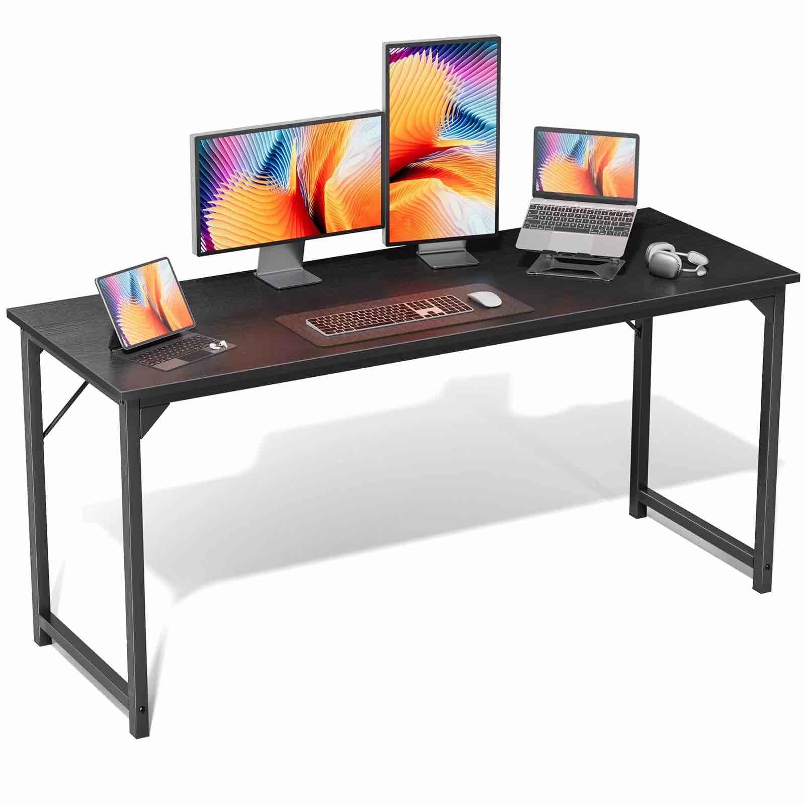 EDX Computer Desk 63 Inch Writing Desk with Storage Bag Iron Hook Metal Frame for Home, Black