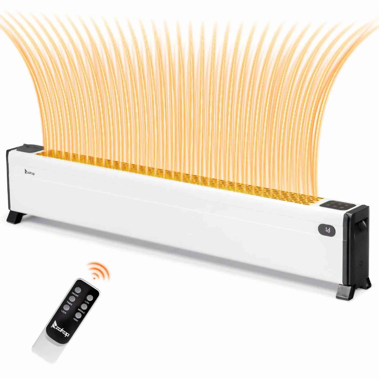 Ktaxon 48" Baseboard Heater, 1500W Electric Baseboard Space Heater with 3 Heat Settings, Remote Control, Built-in Humidifier, 12H Timer, Tip-Over Switch, for Indoor Bedroom Office Home, White