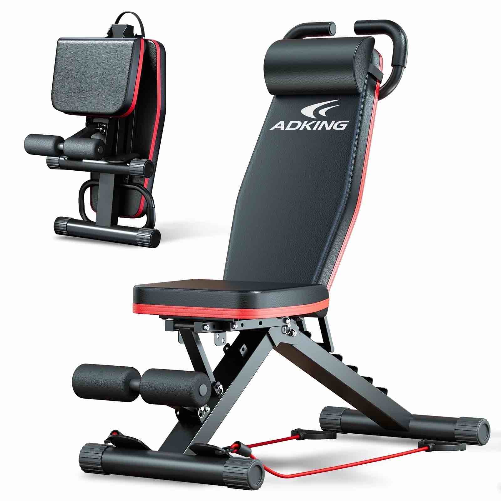 BAOKALER Weight Bench with U Shape Handle for Full Body Workout, Adjustable Workout Bench with Resistance Bands, Multi-Function Strength Training Bench Press Exercise Equipment for Home Gym, 1000 lbs