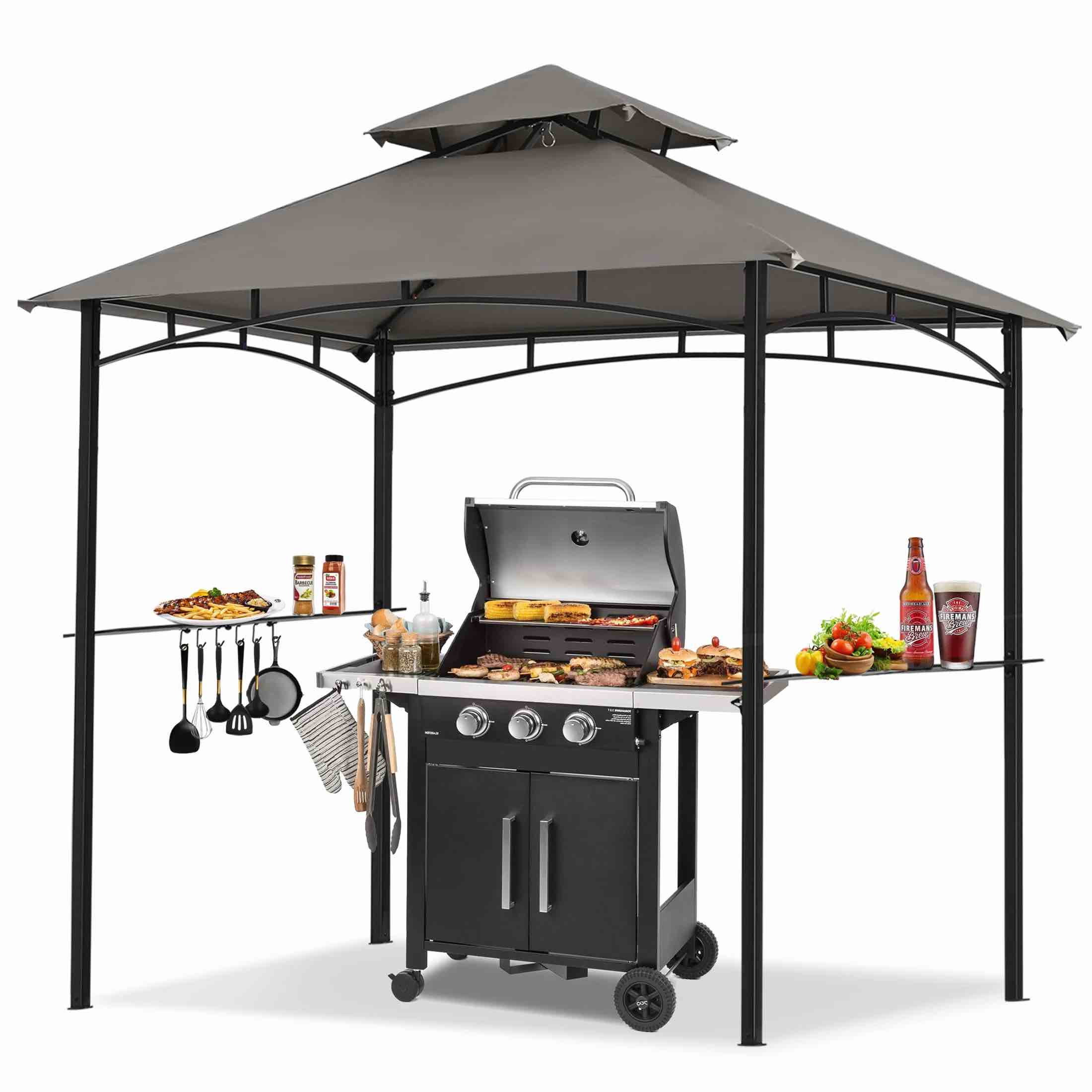 MASTERCANOPY 8' x 5' Grill Gazebo Outdoor BBQ Gazebo Canopy with LED Lights for Patio, Dark Gray