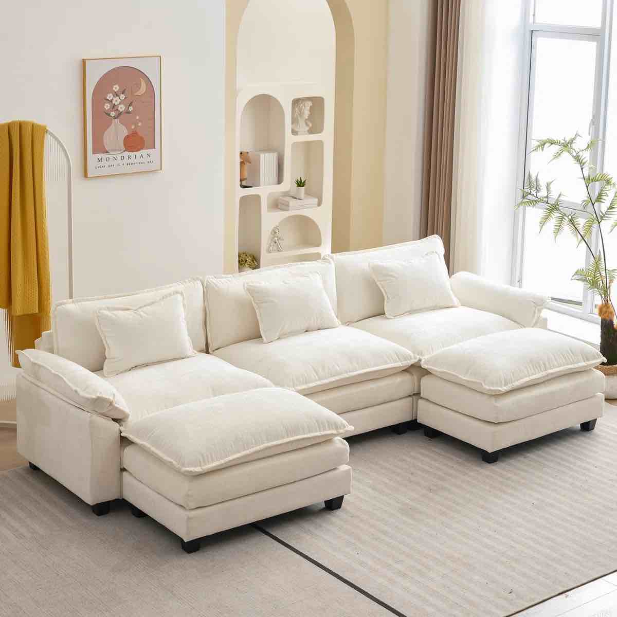 Praylow 120” Comfy Cloud Couch U Shaped Sectional Sofa with Two Ottomans Incomplete 
