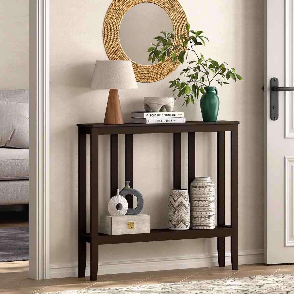 36.2" Bamboo Narrow Console Table Sofa Table