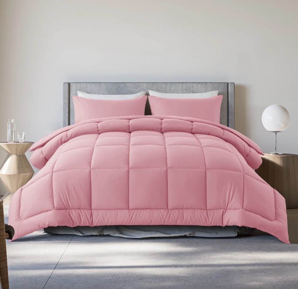 Twin XL / Full Size 3-Piece All-Season Down Alternative Comforter Set Cherry Pink (Comforter and Pillowcase Bedding Set / bed in a bag) for Adults and Teens by KINMEROOM