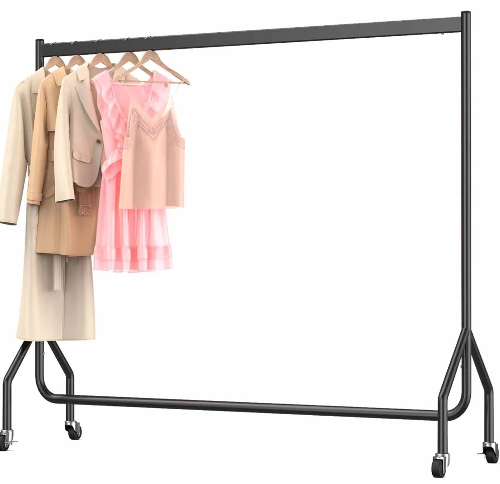 Nefoso Heavy Duty Clothes Rack with Wheels,Rolling Garment Clothing Rack for Display and Storage, Hanging Clothes,60"L x 18.4"W x 60"H(Black)