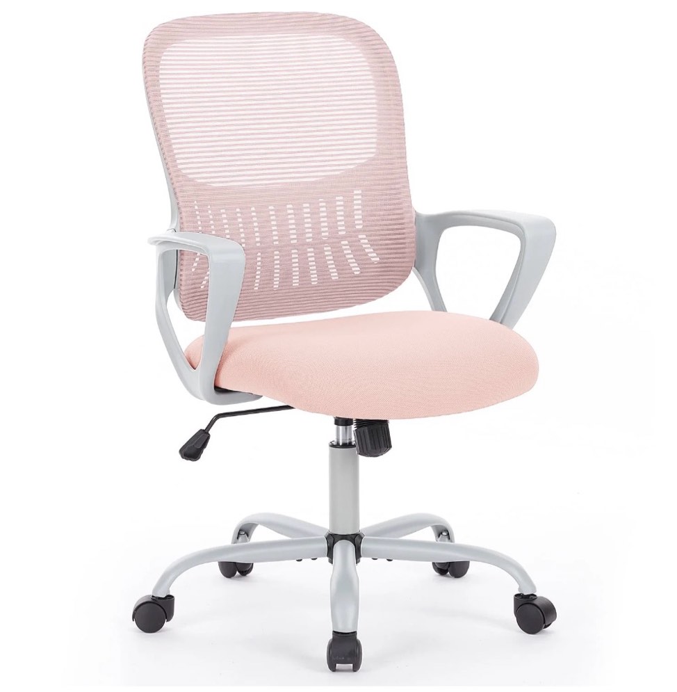 edx Desk Chair with Ergonomic Lumbar Support for Home, Office, Bedroom, 250lbs, Pink