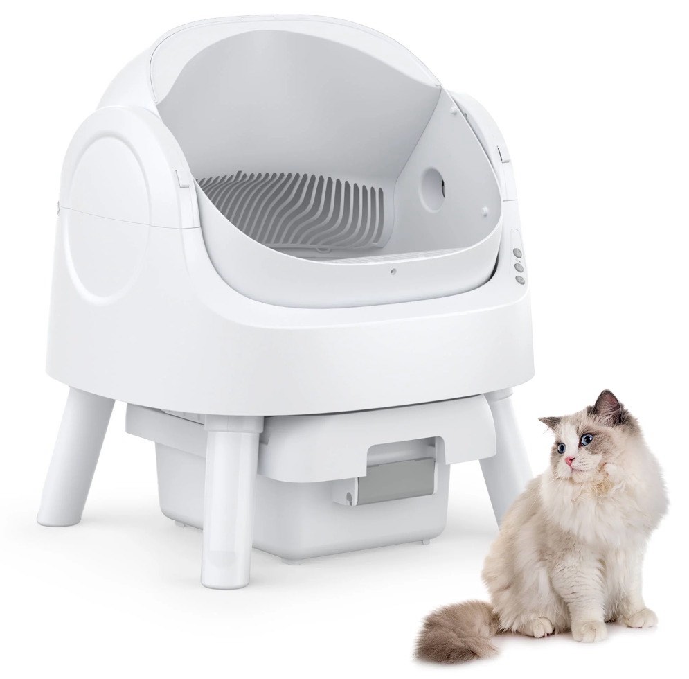 PetPivot Automatic Cat Litter Box Self-Cleaning with Safety Protection, Mat and Trash Bags Included, White
