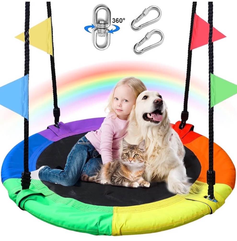 JoyStone Saucer Tree Swing Set for Kids Adults, 40" Multi-Strand Adjustable Ropes Flying Swing Seat for Outdoor Backyard, Multi-Color