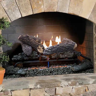 Master Forge 24-in 33000 -BTU Dual Fuel Dual -Burner Vent-free Gas Fireplace Logs 