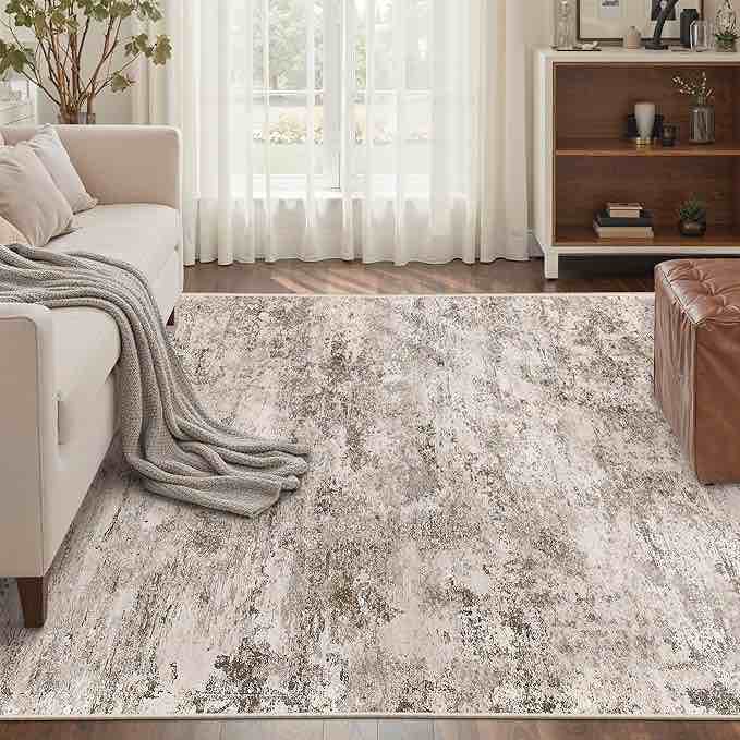 Cochyean Abstract Area Rugs 5x7 - Washable Rug Rugs for Living Room, Stain Resistant Rug, Non-Slip Backing Rugs for Bedroom, Bathroom, Kitchen, Brown