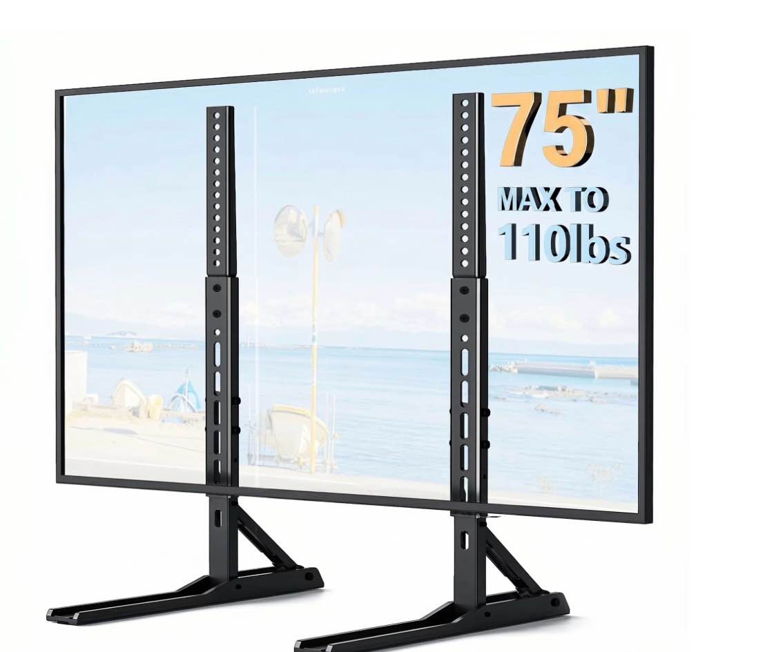onn. Metal Tabletop TV Stand for 37 to 70 TVs Holds up to 110 lbs Black