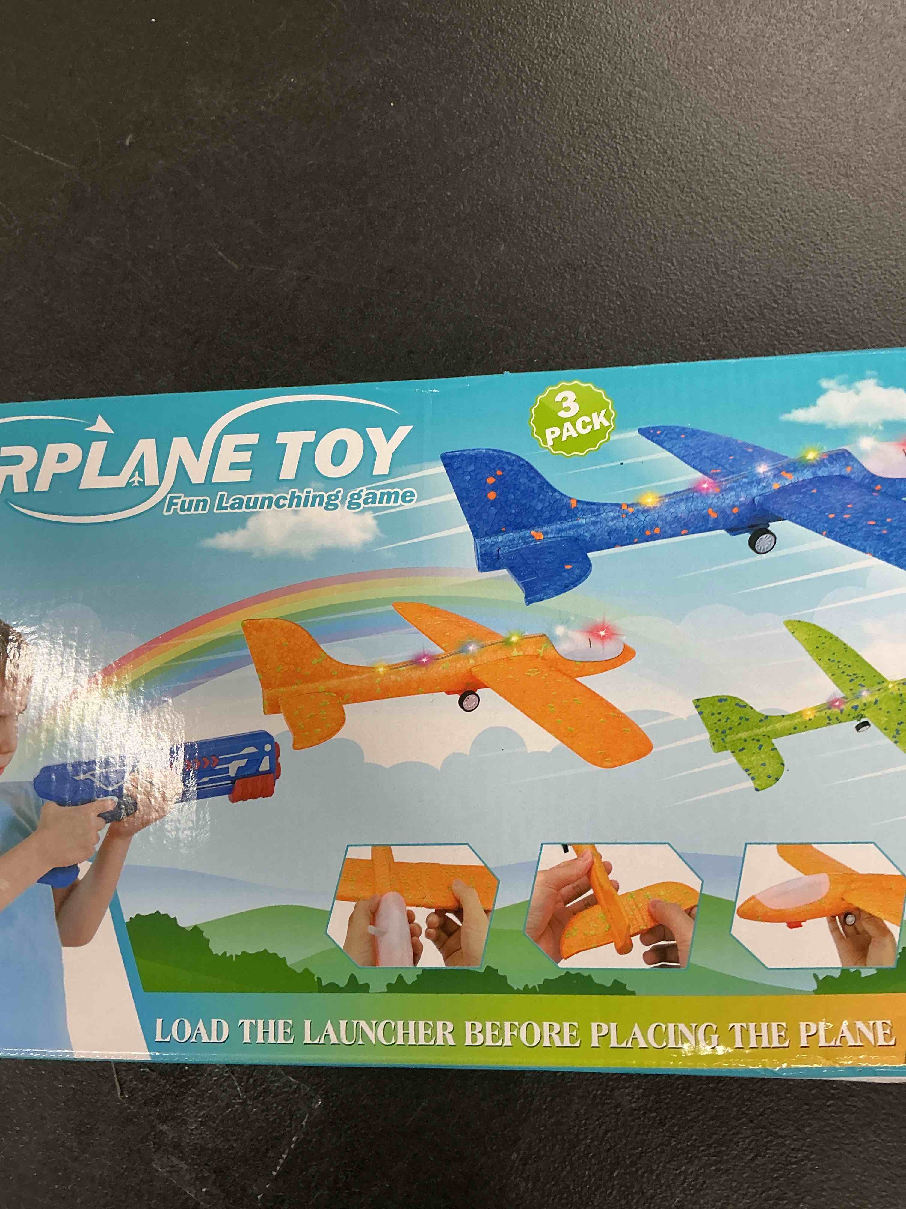 Condition photo showing New/Like New for Fuwidvia 3 Pack Airplane Launcher Toys, 13.2'' LED Foam Glider Plane Toy for Boys, 2 Flight Modes Outdoor Flying Toys Birthday Gifts for Boys Girls 4 5 6 7 8 9 10 11 12 Year Old (Blue&Green&Orange)