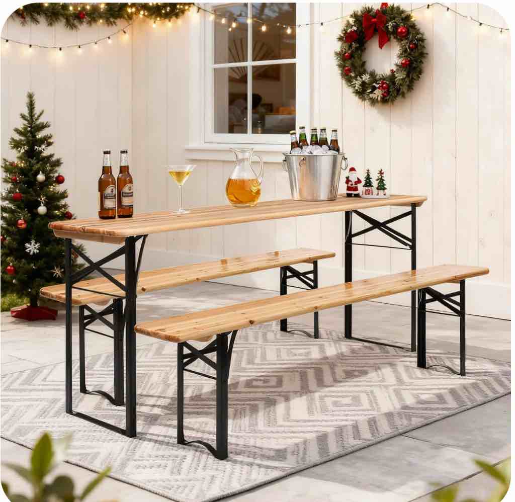 Ktaxon 6' Wooden Outdoor Folding Patio Camping Picnic Table Set with Bench