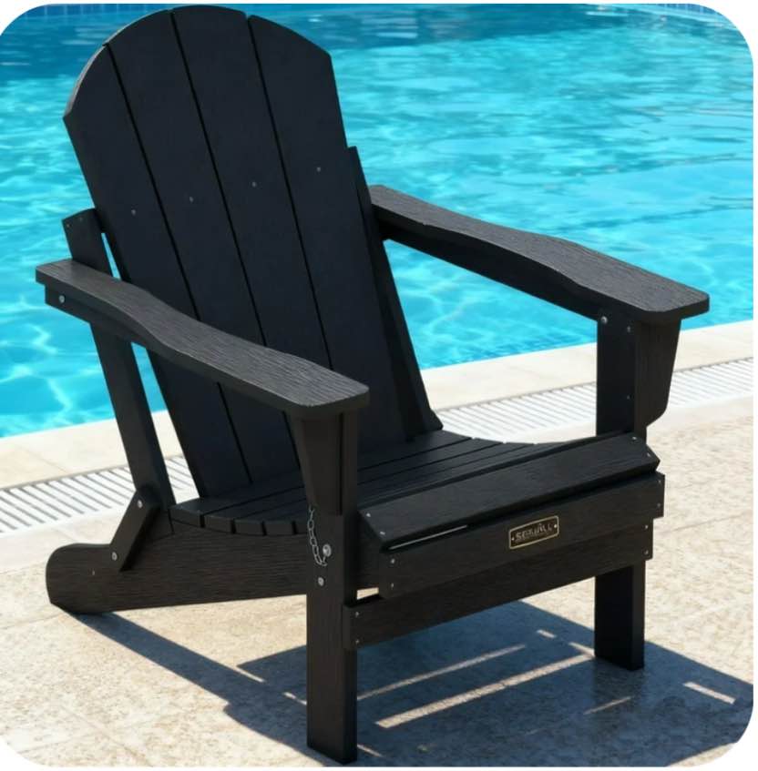 SERWALL Folding Adirondack Chair for Patio, Patio Seat, Weather Resistant Adirondack Chair for Outdoor, Lawn, Garden, Backyard Deck, Fire Pit Chairs, Black