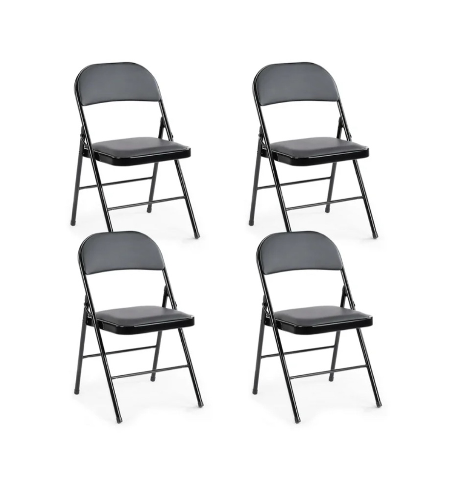 CONCETTA 4 Pack Folding Chair, Indoor Outdoor Portable Stackable Commercial Leather Padded Seat for Home, Office, Party, Black