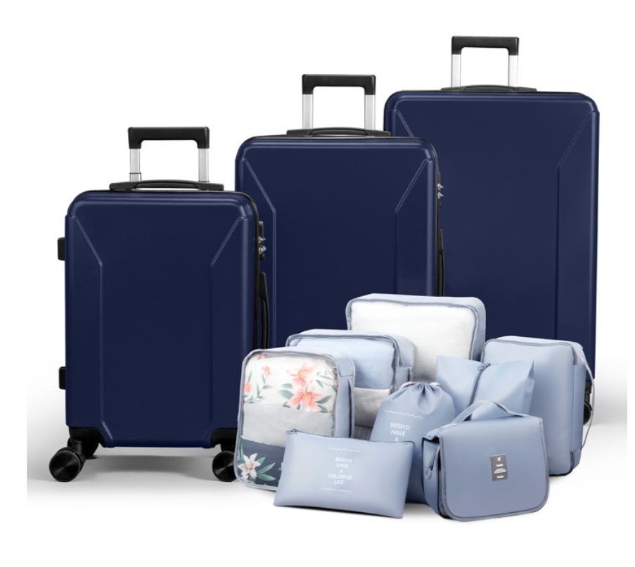 Zimtown 3-Piece Luggage Set with 8 Packing Cubes, Hard Shell Suitcases with Spinner Wheels TSA Lock, Blue