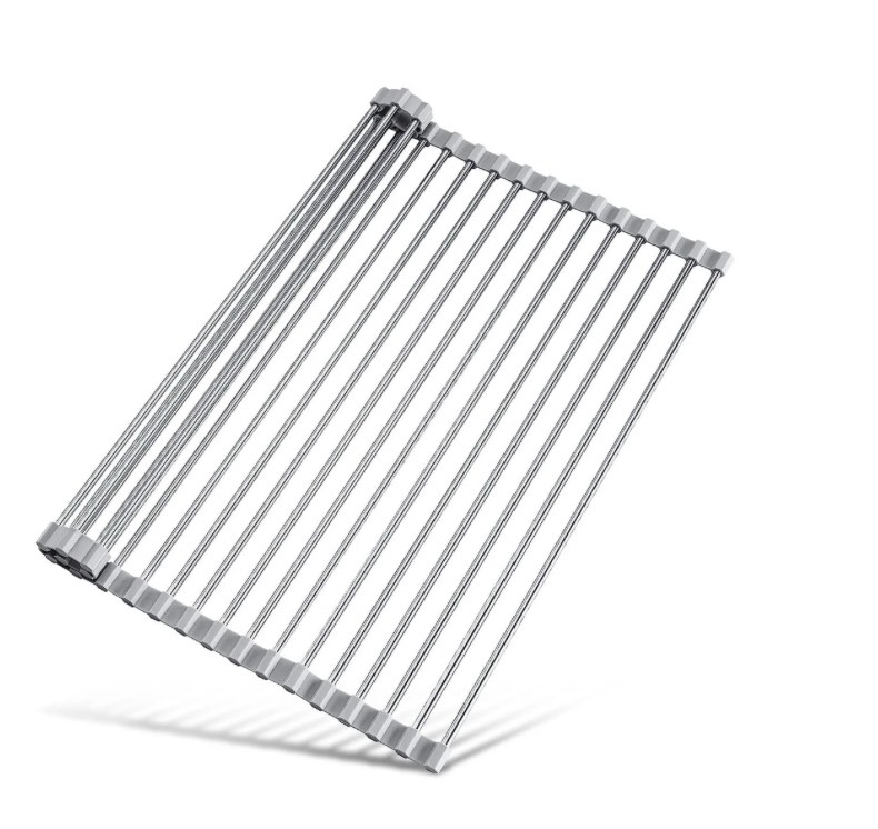 Kitchen Roll up Sink Dish Drying Rack, Dish Drainer, Stainless Steel Foldable Over The Sink Roll Up Dish Drainer (17.8''x11.8'')