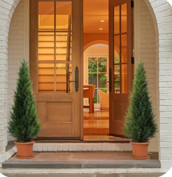 Artificial Cedar Tree 2 Pack 4 ft Outdoor Artificial Topiary Cedar Plants Fake Tree UV Rated Potted Tree for Perfect Housewarming Gift, Set of 2