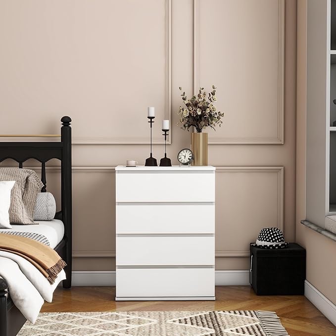 Modern Chest of Drawers, 4/5/6 Drawer Dresser Without Handles Floor Storage Drawer Cabinet Vertical Dresser Storage Organizer for Home Office (4 Drawers, Black)