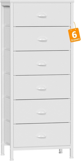 Furnulem White Dresser with 5 Drawers, Vertical Storage Tower Fabric Dresser for Bedroom, Hallway, Entryway, Nursery, Closet Organizer, Nightstand Bedside Table Furniture, Sturdy Steel Frame, Wood Top White 5 Drawers
