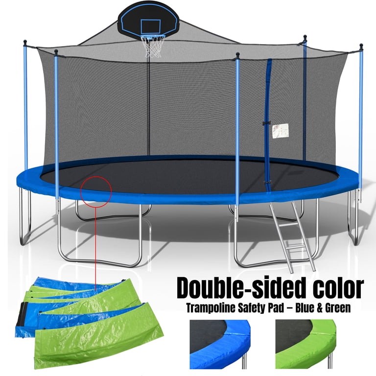 TEM 16 Ft Trampoline for Children and Adults, High-Strength Outdoor Trampolines with Basketball Hoop, Round Trampoline with Ladder and Safety Net, Blue