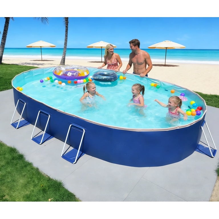 Hyindoor Outdoor Foldable Non-Inflatable Adults and Kids Swimming Pool Titanium Aluminum Support Steel Frame Anti-Slip for Lawn Garden Backyard?141" x 98" x 20"? 