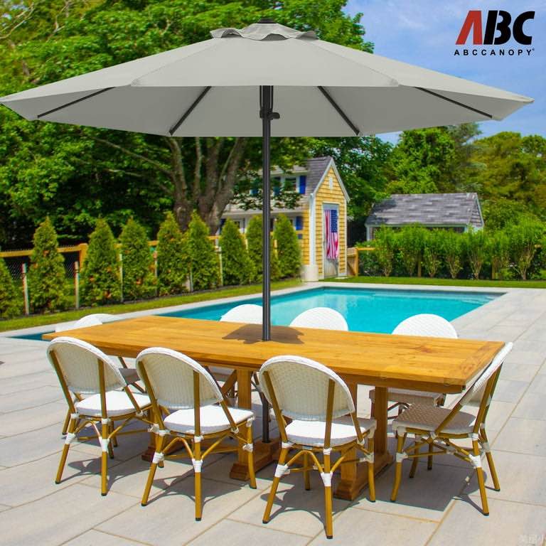 ABCCANOPY 9ft Outdoor Market Hand Push Patio Umbrella,12+Colors, Light Gray 
