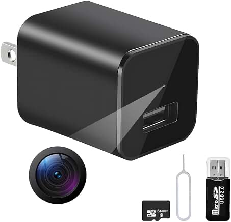 spy camera hidden camera - 1080p small camera with motion detection - nanny cam for home indoor security - 64gb micro sd card included-no wifi