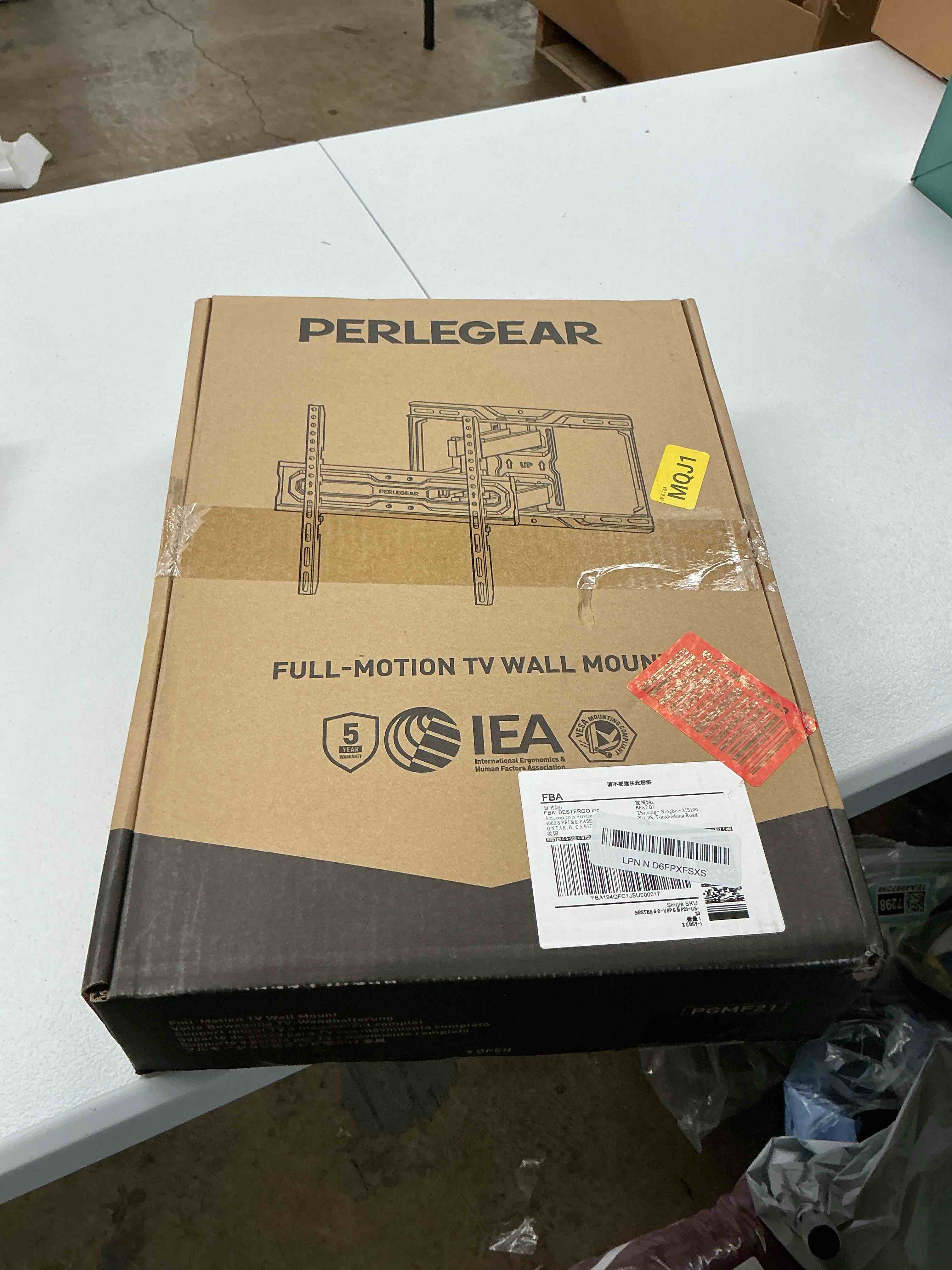 Condition photo showing Good Condition for perlegear full motion tv wall mount for 26-74 inch tvs, height adjustable tv mount, pre-assembled wall mount tv bracket with tool-free tilt, swivel, fits 16” studs, 99 lbs, max vesa 400x400mm, pgmf21 26-74 inch full motion tv wall mount