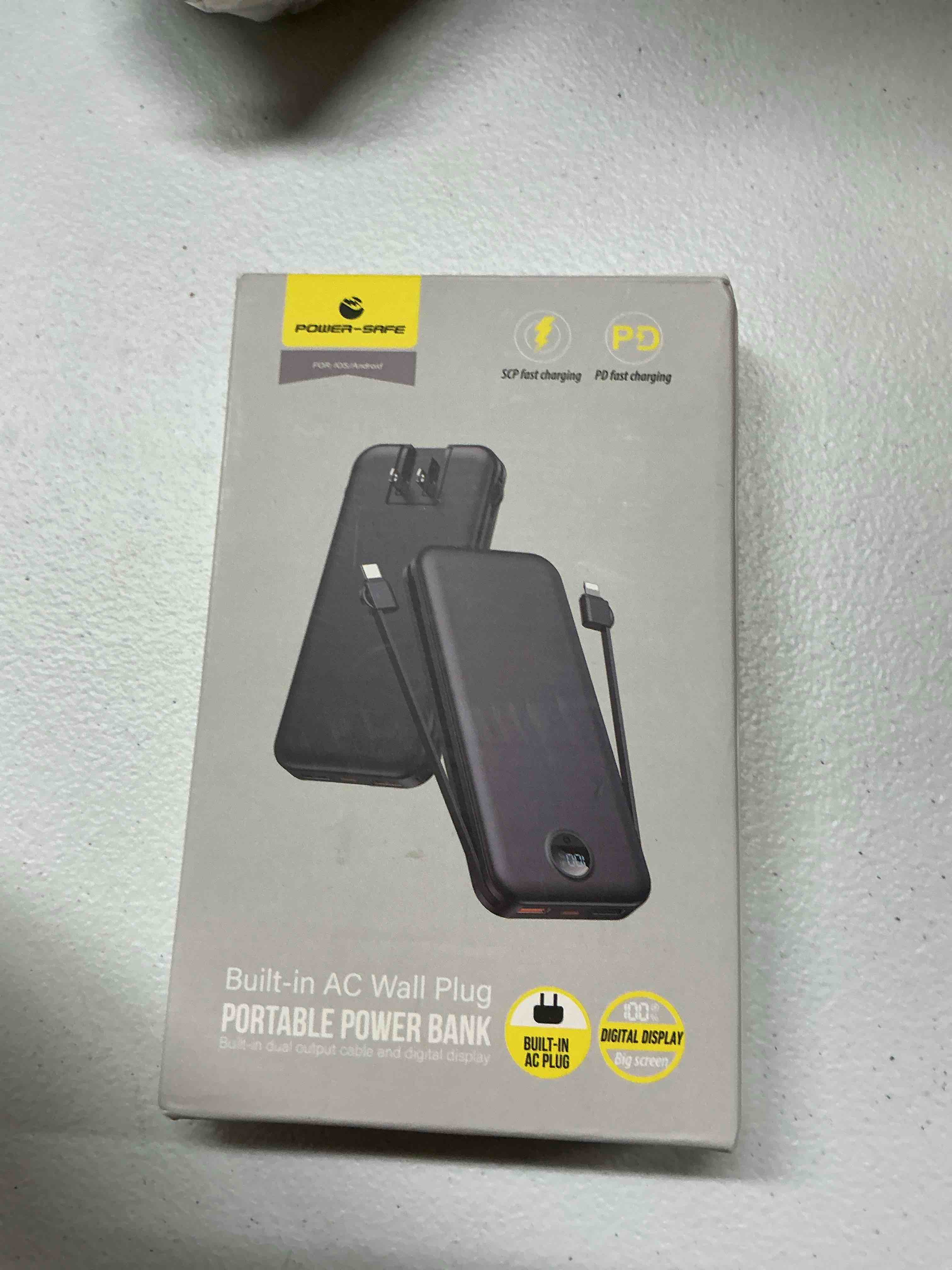 Condition photo showing Good Condition for portable charger, 10000mah pd20w usb c fast charging power bank with built-in cables and ac wall plug, smart led display travel essentials battery pack compatible with iphone, ipad, samsung etc purple purple 10000mah