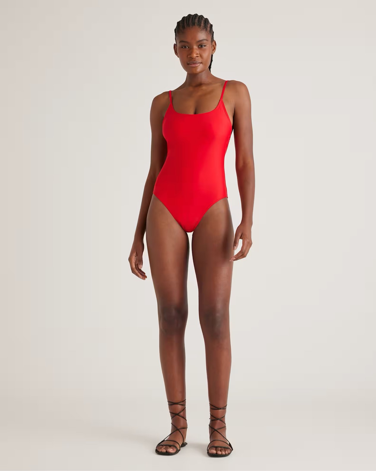 quince italian cami one-piece swimsuit, m, cherry