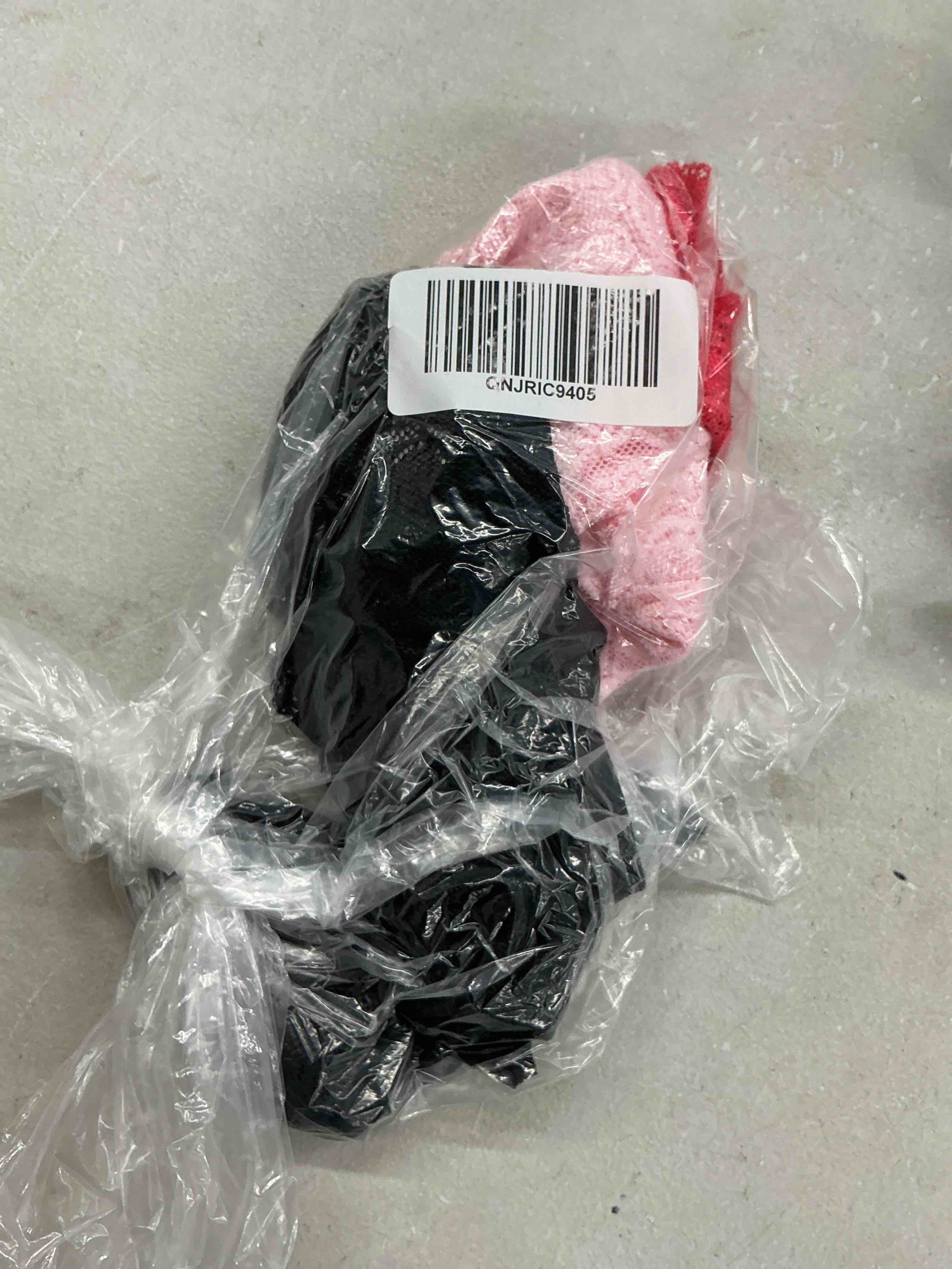 Condition photo showing New/Like New for quince stretch lace cheeky brief (6-pack), s, black/pale pink/ruby