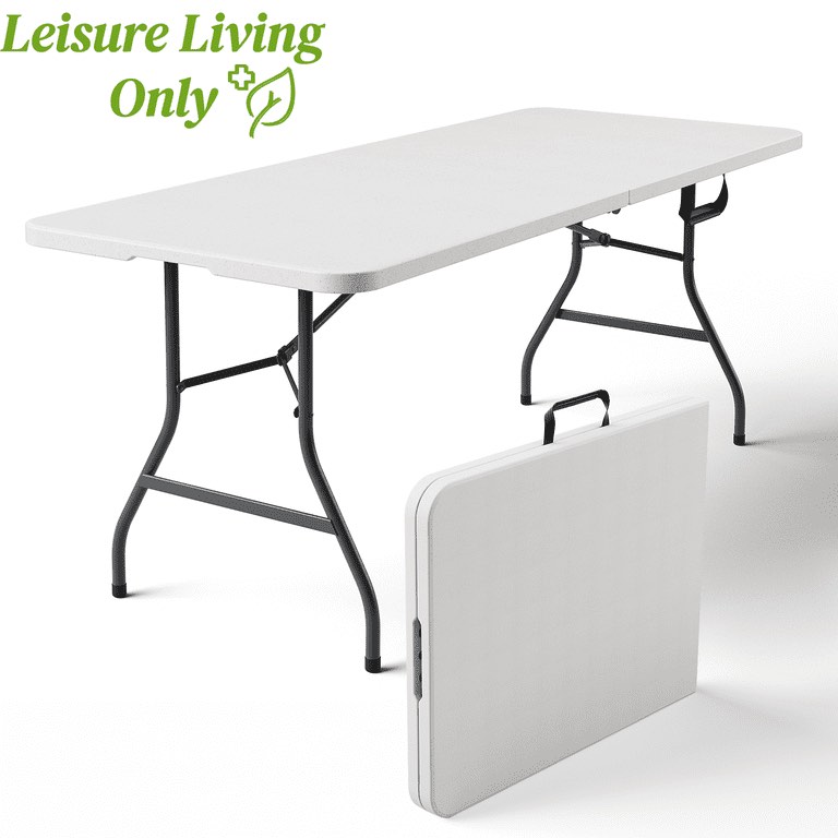 HOUSNIFLEX 6 Ft Folding Table, High Strength Portable Table, Waterproof HDPE, Foldable for Picnic, Party, Camping, Dining Room, BBQ, Indoor and Outdoor, White In 100+ people carts Clearance Popular Selection