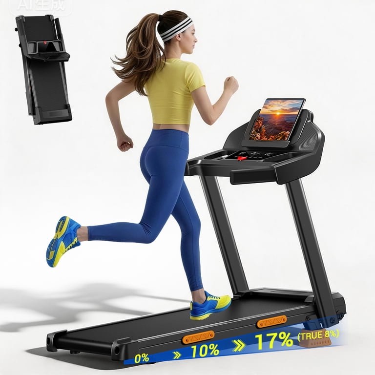 ROBORE Foldable Treadmill with 17% Tilt for Home, 3.0 Hp Silent Motor, 350 Lb Capacity, 7-Layer Impact Absorption, LED Screen