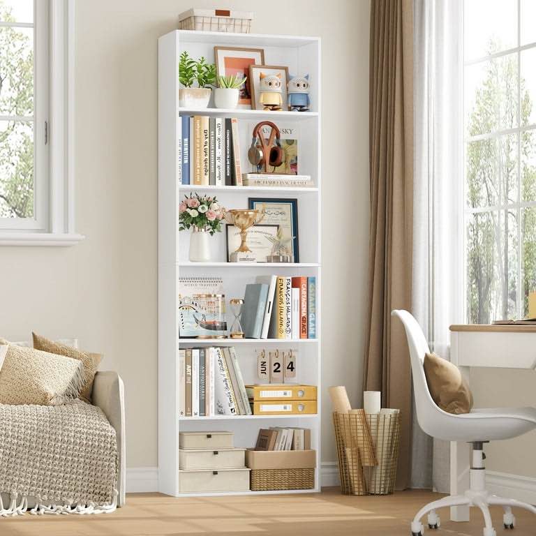 Homfa 6-Tier High Shelf and Bookcase, Wooden Display Shelf for Living Room, Home Office, Library and Storage, White Reduced Price Best Seller