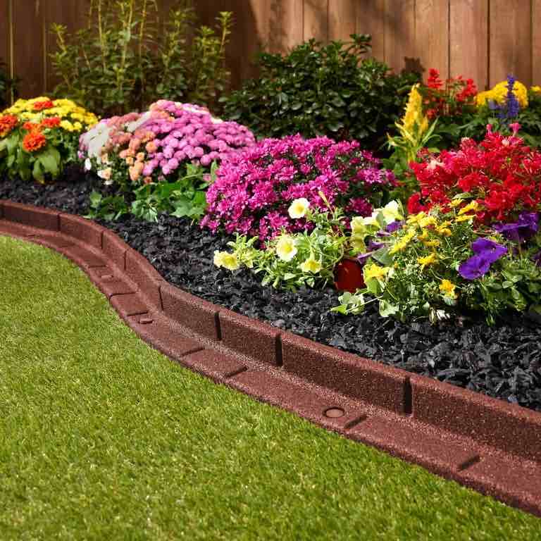 GroundSmart Roman Brick Ribete para Paisaje, Borde de Ribete de Jardín de Goma Rojo de 4', Paquete de 6