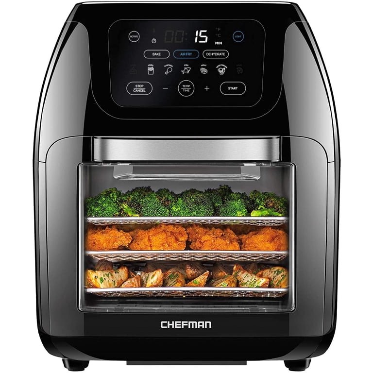 Chefman Multifuncional Digital 10 Qt. Air Fryer+ Asador Giratorio, Freír, Asar y Hornear, 17 Preajustes - Negro