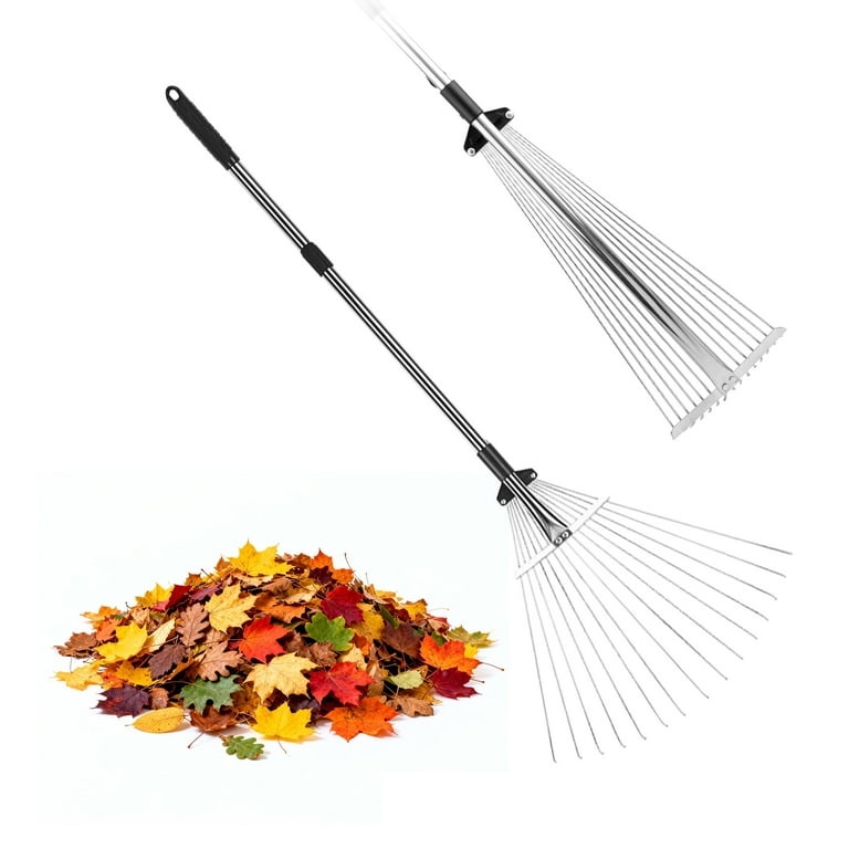 KAMIDA Adjustable Metal Rake for Leaves, Garden Rake Dethatcher, Gardeners World, Expandable Head 8-17
