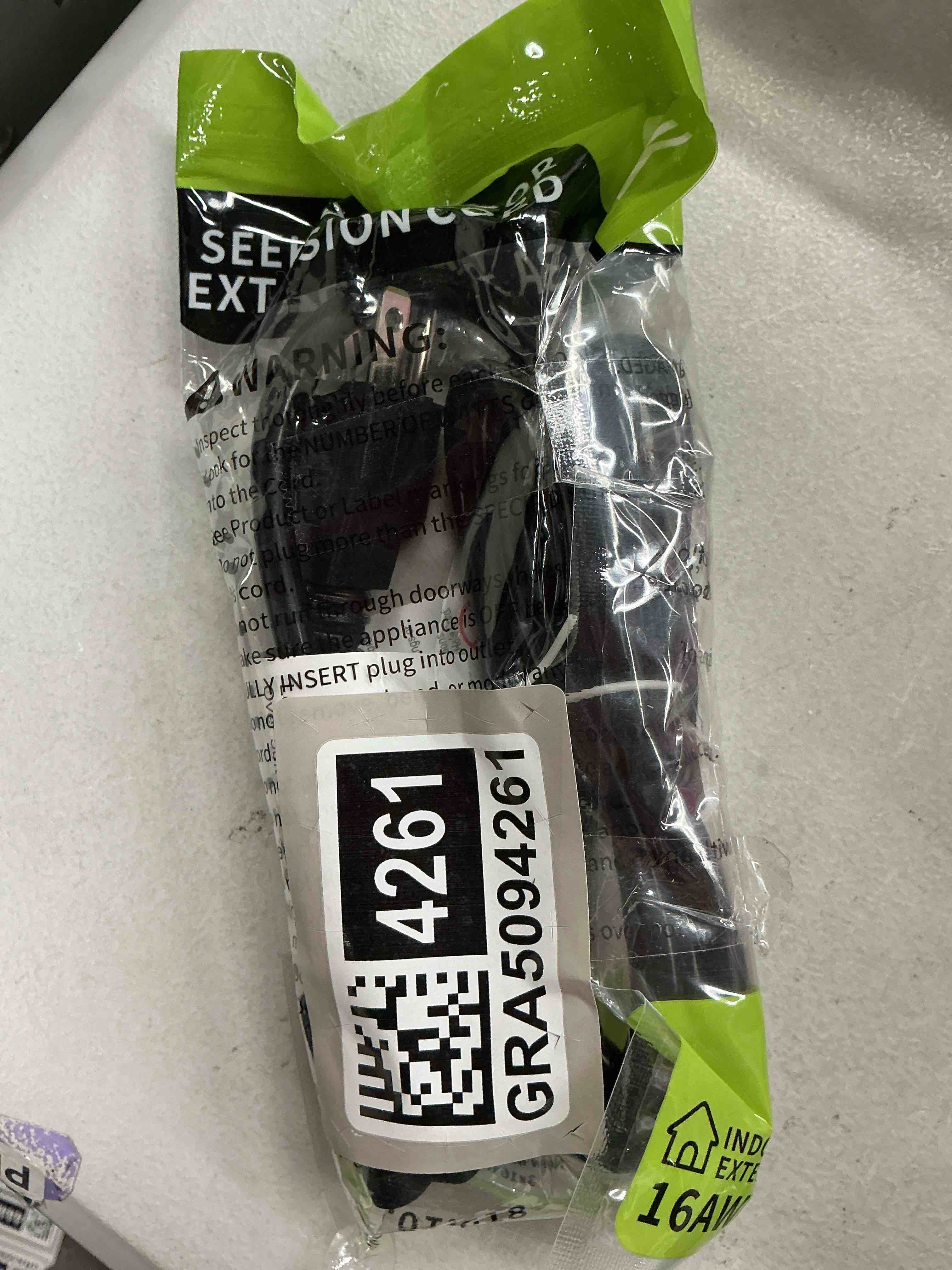 Condition photo showing New/Like New for 16/3 black extension cord 6 ft indoor, short extension cord for laptops, coffee makers, office home appliances, 3 prong small resistant cable flexible, 13a 125v 1625w etl listed 6ft 16awg extension cord black