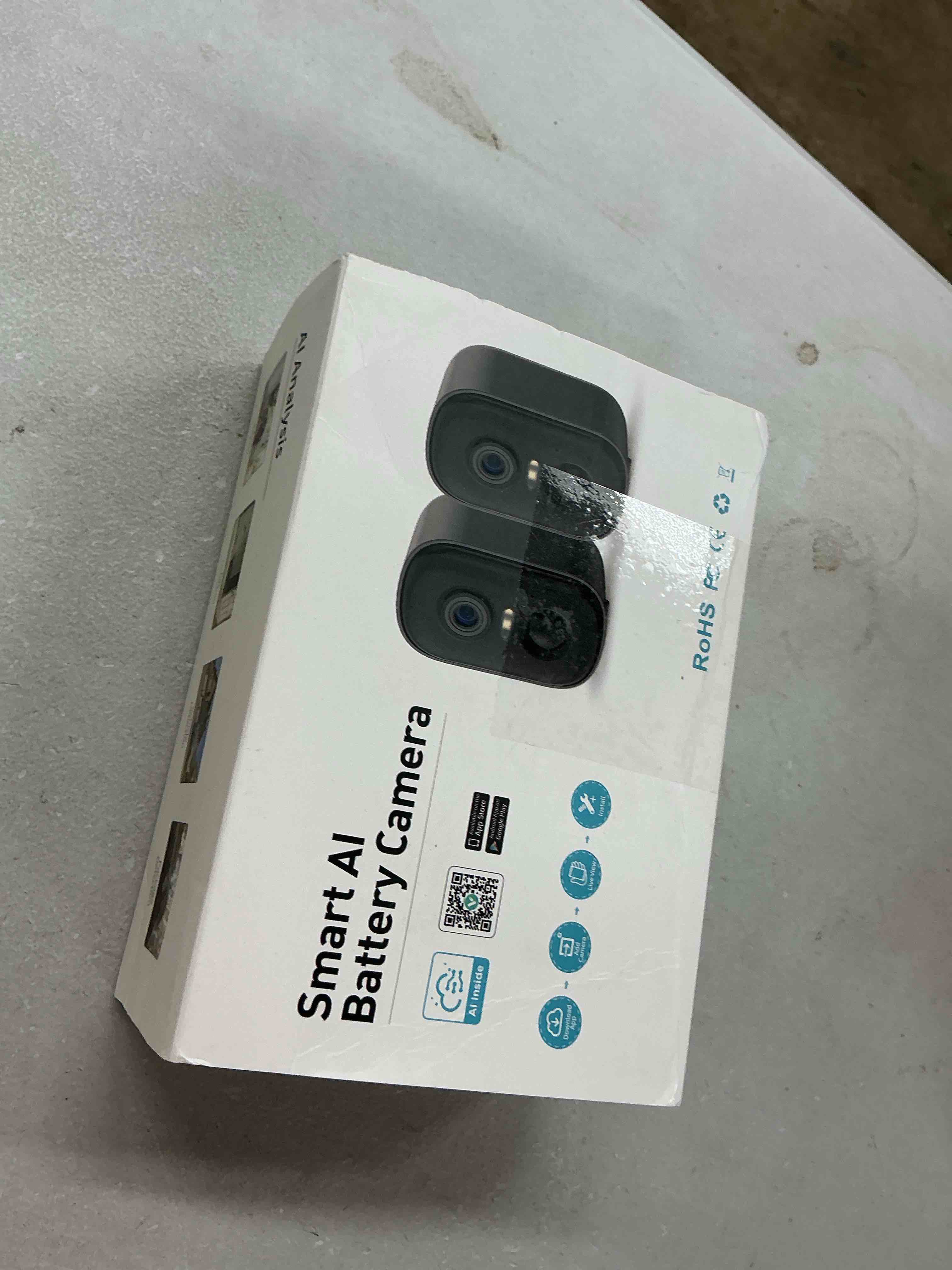 Condition photo showing Good Condition for 2k security cameras wireless outdoor, 2 pack battery powered wifi cameras for home security with ai motion detection, spotlight color night vision, 2-way talk, siren alarm, ip65, cloud/sd storage black 2 pack