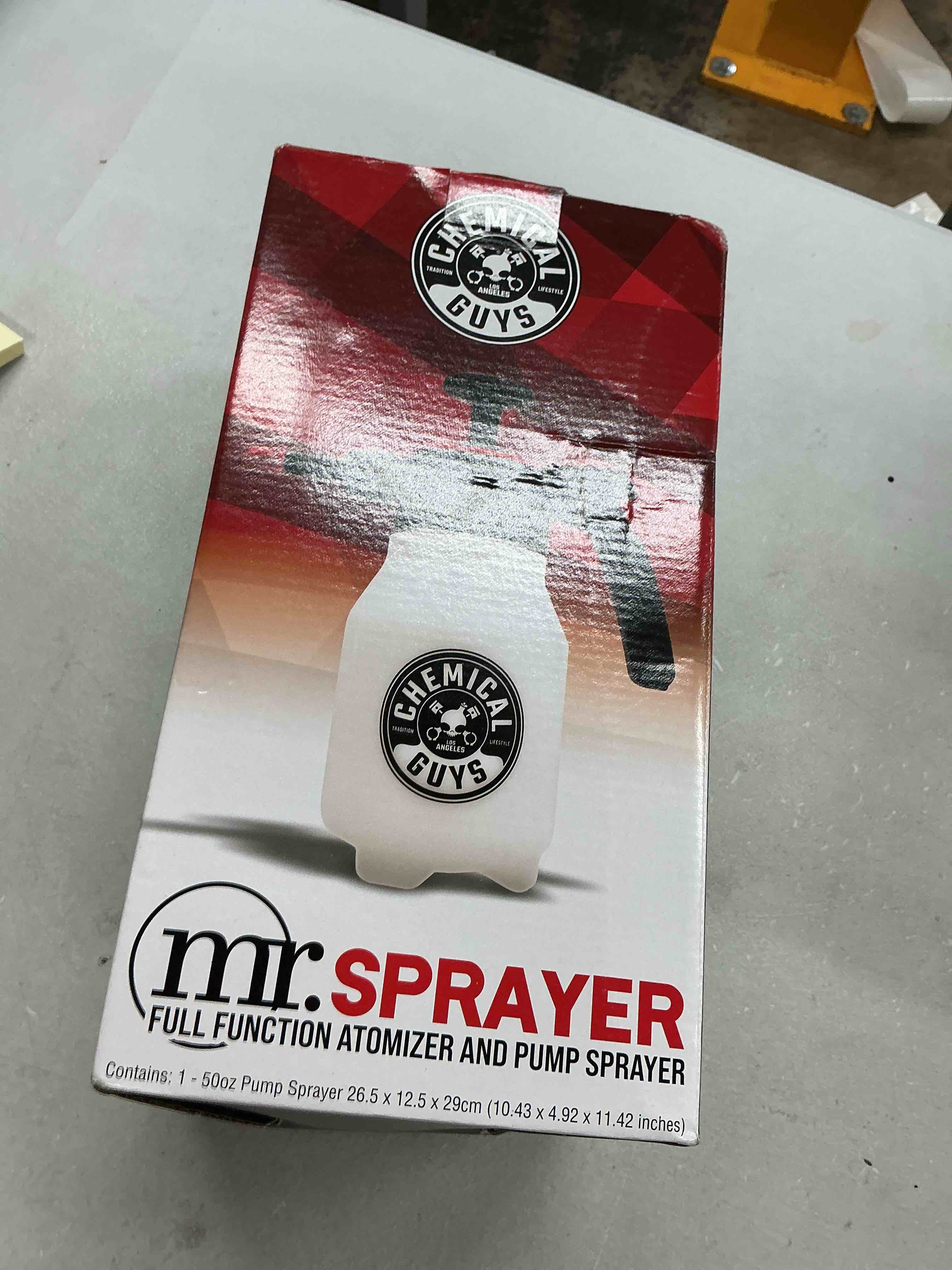 Condition photo showing Good Condition for chemical guys mr. sprayer full function pressure atomizer and pump sprayer, professional 50 oz spray bottle for cleaning & washing, for home, garden, car detailing, easy pump action and adjustable