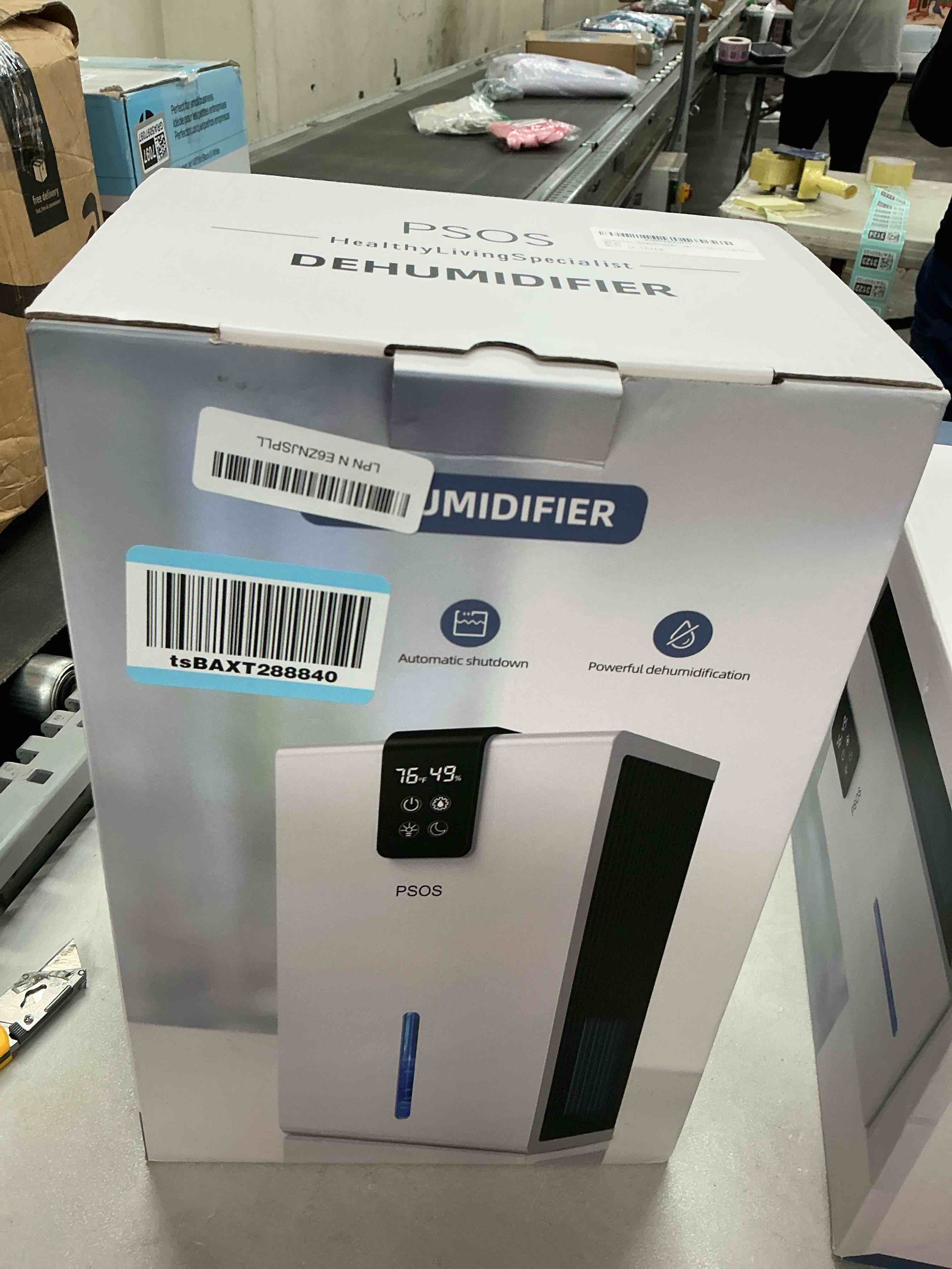 Condition photo showing New/Like New for dehumidifier, 95 oz water tank dehumidifiers for home with auto shut off, 1000 sq. ft. dehumidifier for bedroom bathroom basement rv with 7 color light, quiet dehumidifiers with sleep mode