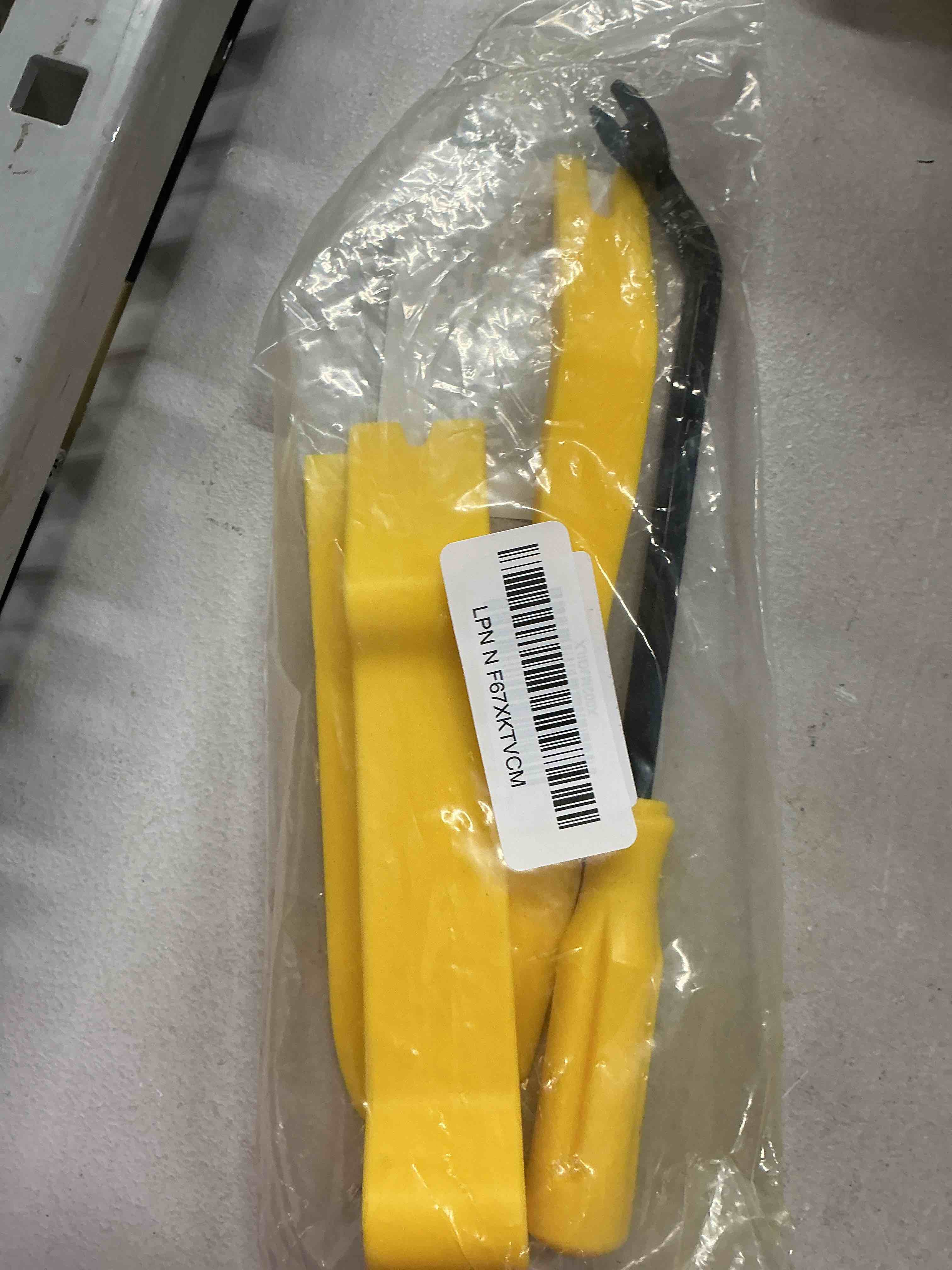 Condition photo showing Good Condition for car trim removal tool kit, 5 pcs auto clip removal pry tool for door dash dashboard panel fastener remover, push pin puller body repair tools yellow