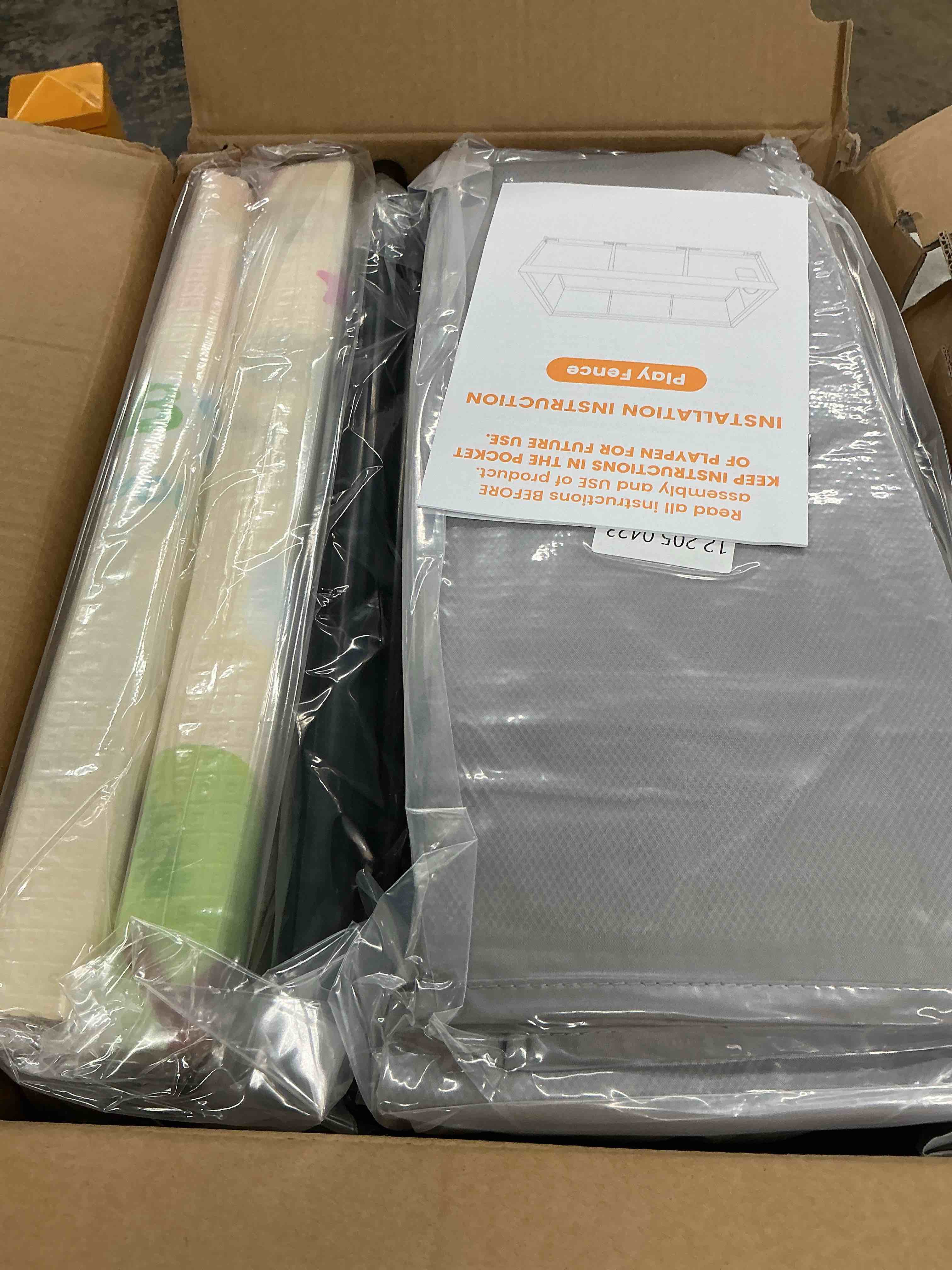 Condition photo showing New/Like New for fshibila 74" ×50" large baby playpen, baby playard for babies and toddlers, play pens for indoor & outdoor, sturdy safety play yard with soft breathable mesh, anti-fall, grey (with mat) 74 x 50 in+mat grey