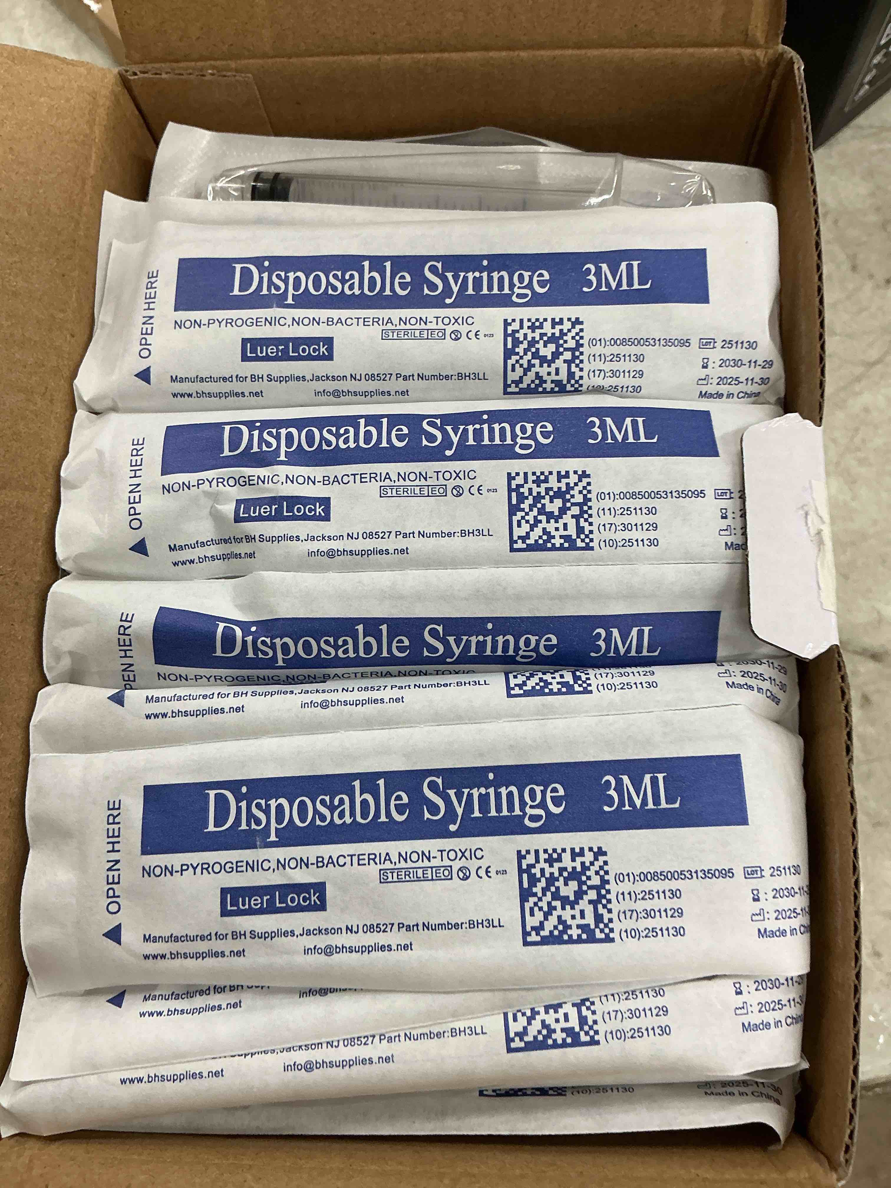 Condition photo showing Good Condition for bh supplies 3ml luer lock tip syringes (no needle) - sterile, individually wrapped - 100 syringes