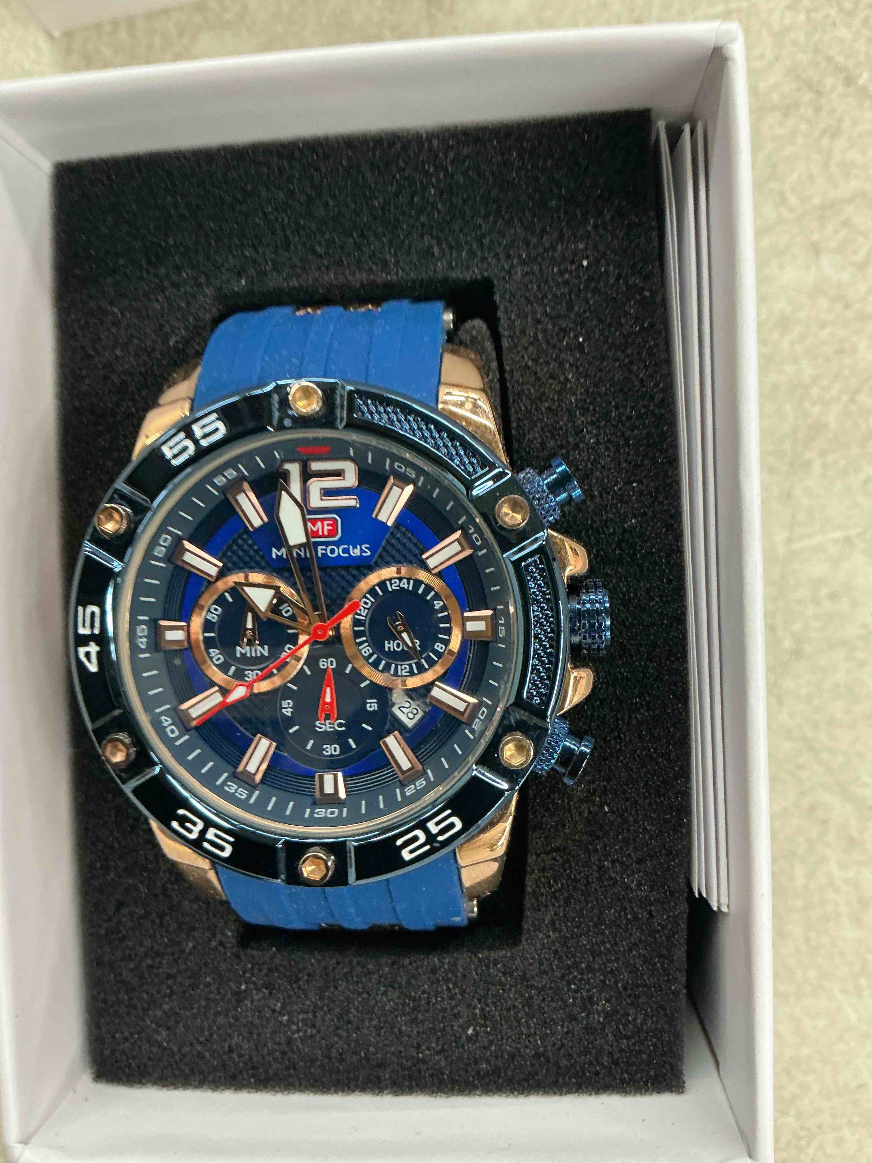 Condition photo showing New/Like New for mf mini focus men watches unique casual wrist watches (chronograph/waterproof/luminous/calendar/25 hours) silicon band fashion watches for men blue