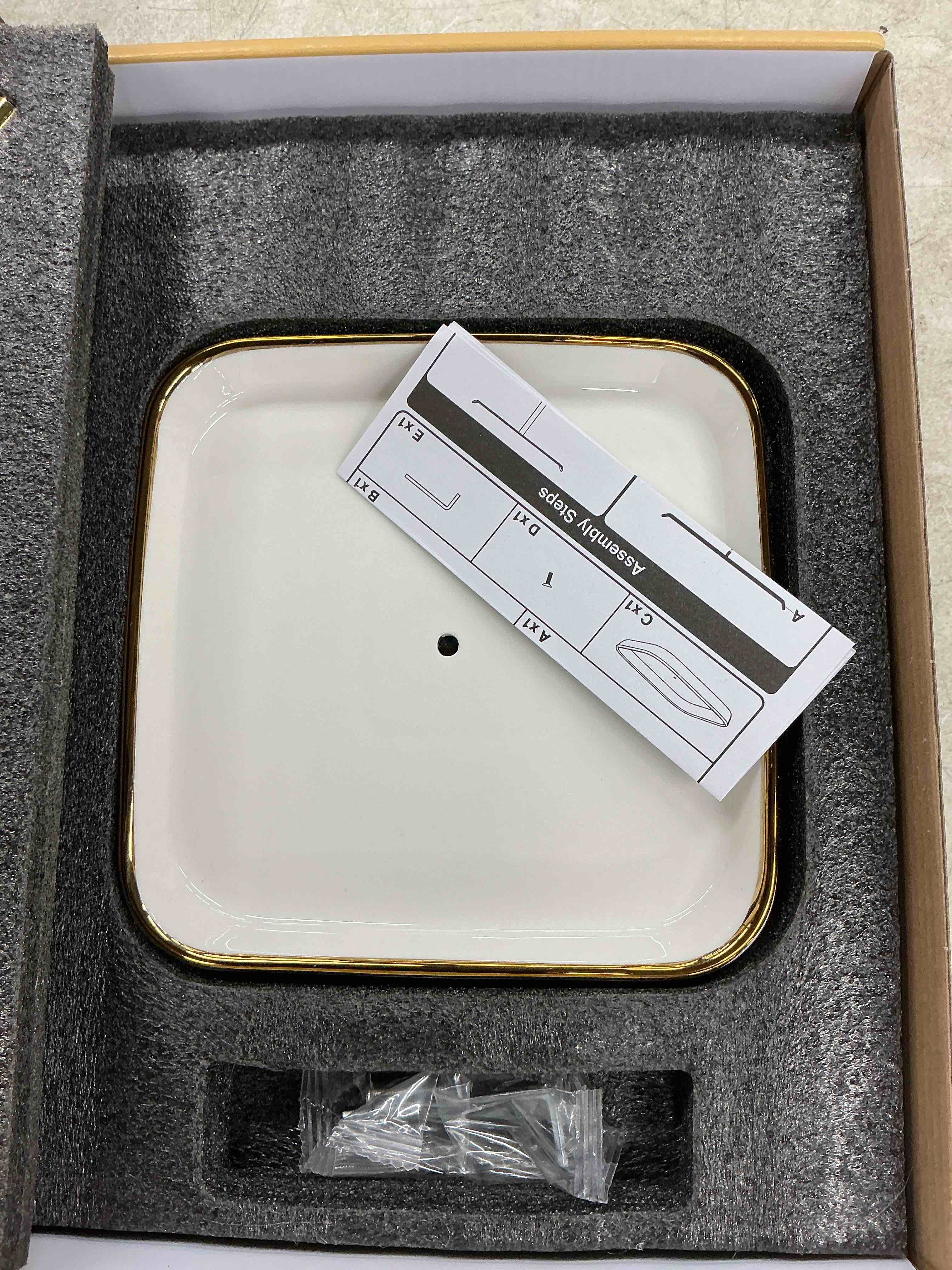 Condition photo showing Good Condition for pickpiff necklace holder stand with ceramic base: 12" jewelry tree display organizer for necklaces, bracelets, rings, earrings, tall gold stand for women, aesthetic room décor, gold and white white 6.7" base
