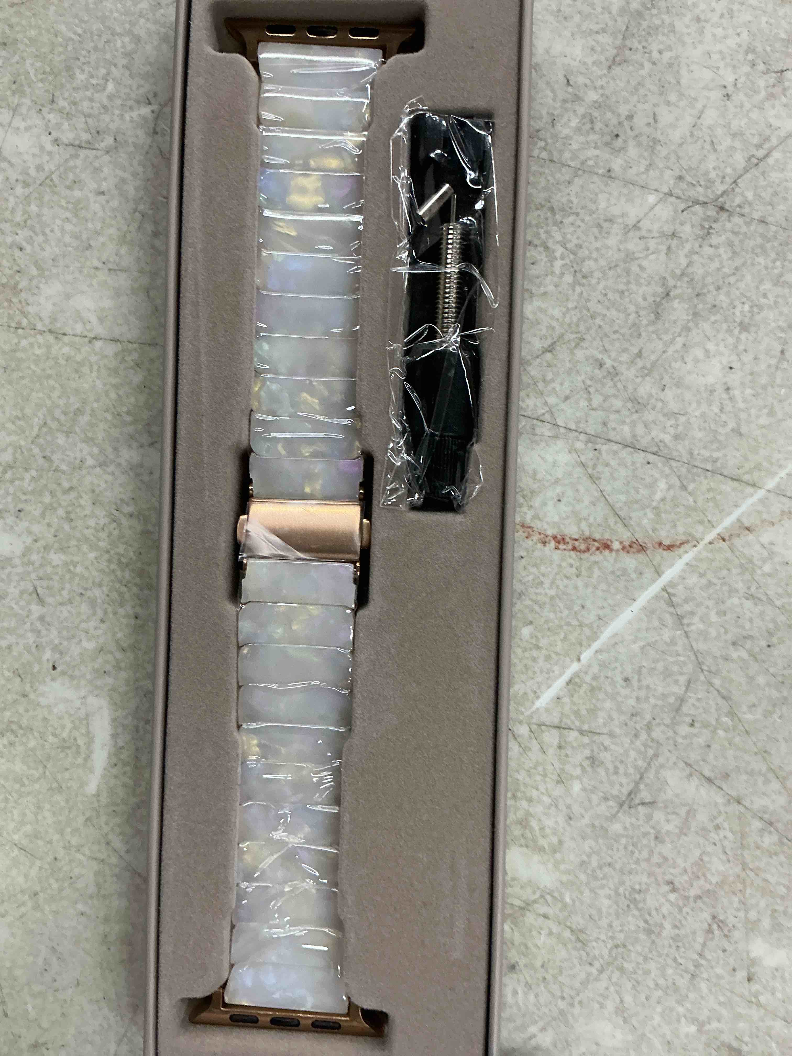 Condition photo showing Good Condition for v-moro resin bands compatible with apple watch band,classic aurora white | 42/44/45/46/49mm,fashion lightweight jewelry bracelet,for iwatch series 11/10/9/8/7/6/5/4/3/2/1,professional office strap classic-colorful ivory white-rose gold 44mm/45mm/46mm/49mm/42mm(series 3 2 1)